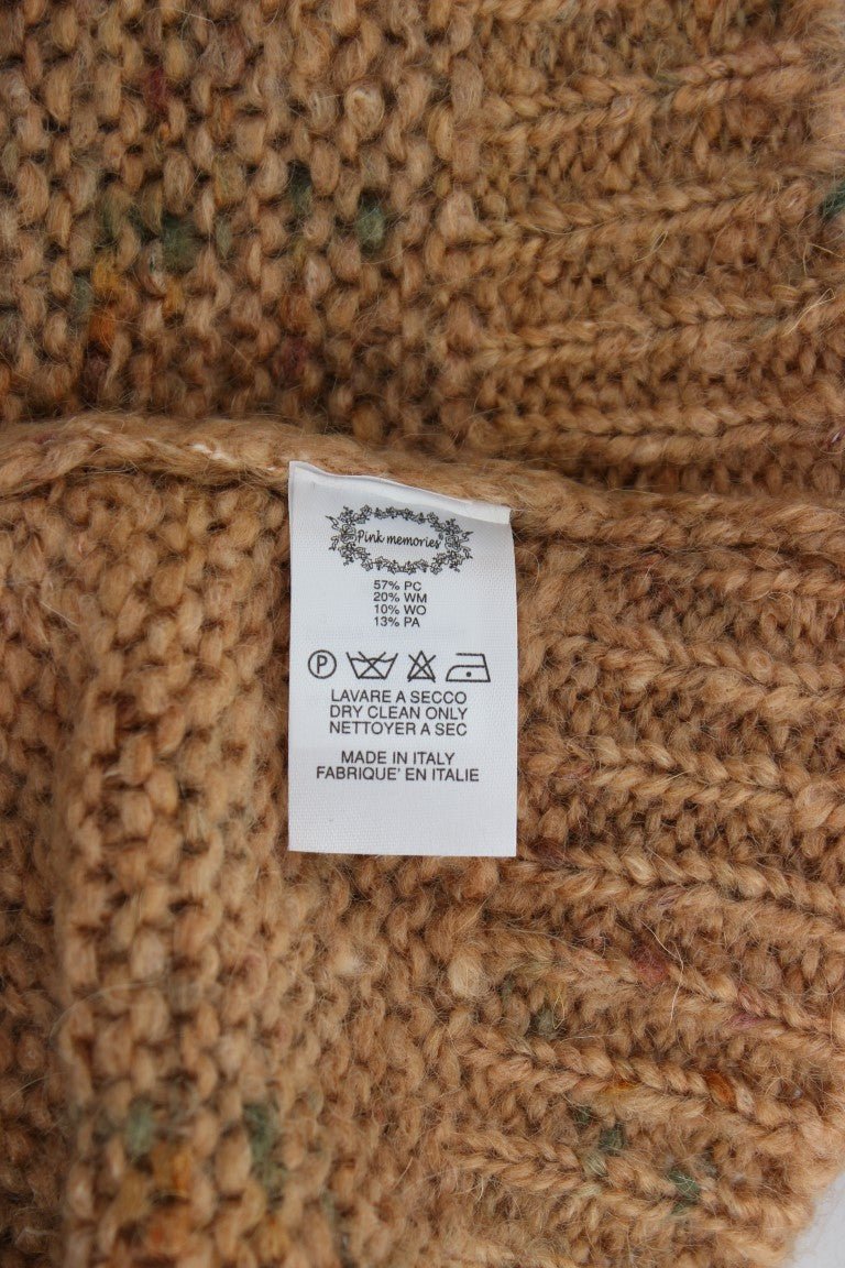 PINK MEMORIES Brown Wool Blend Knitted Oversize Sweater - Fizigo